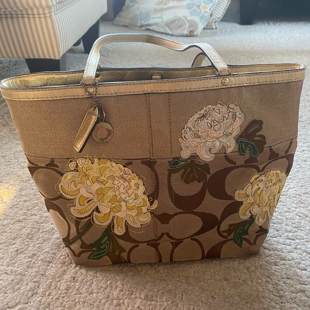 Coach Signature stripe floral tote